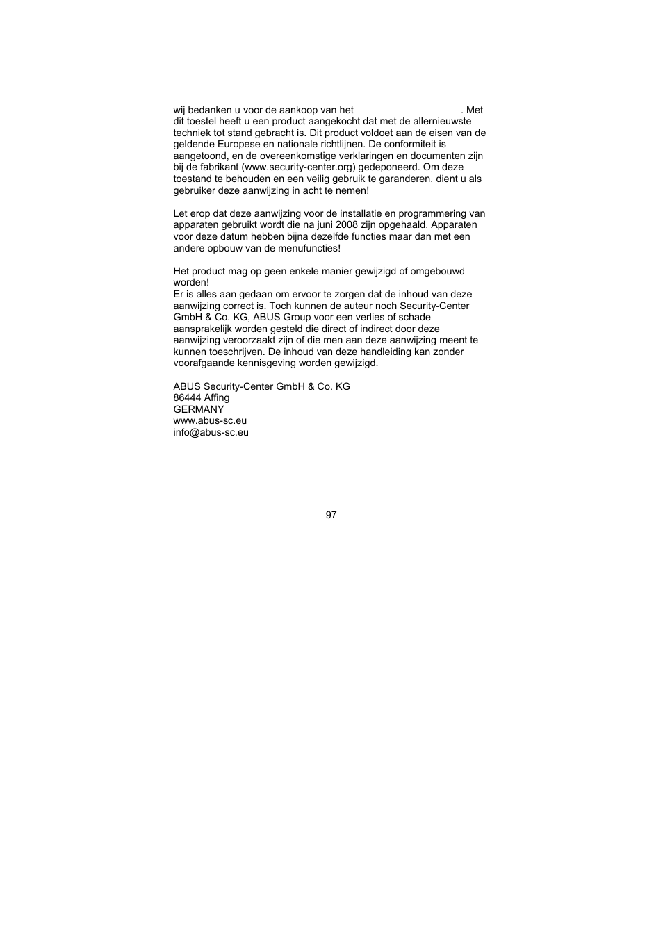 Voorwoord | ABUS AZ6301 Terxon PSTN dialer User Manual | Page 97 / 189