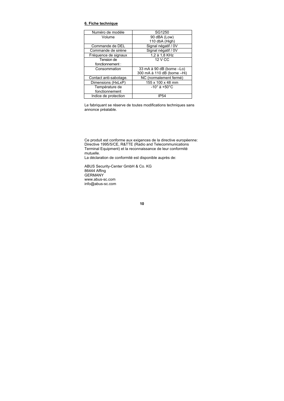 ABUS SG1250 Inside siren User Manual | Page 10 / 19