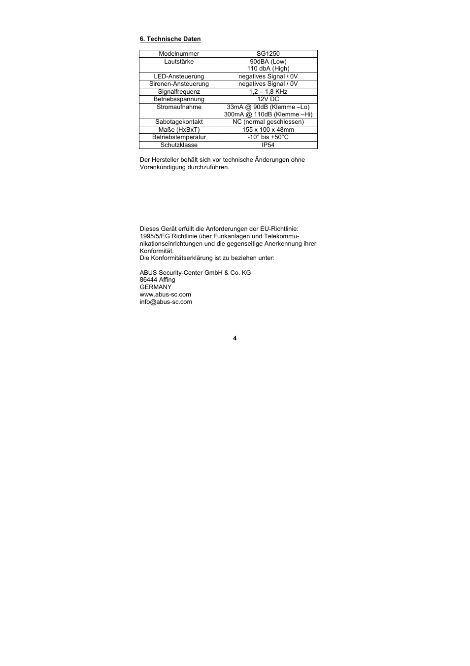 ABUS SG1250 Inside siren User Manual | Page 4 / 19