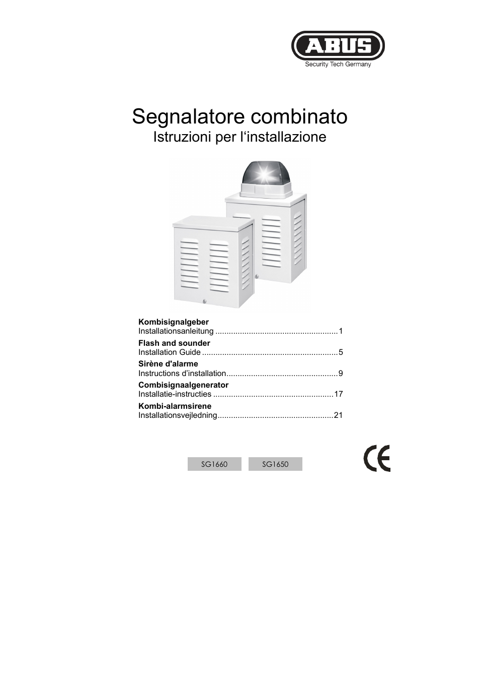 Segnalatore combinato, Istruzioni per l‘installazione | ABUS SG1660 Optic_acoustic combination signal transmitter User Manual | Page 13 / 24