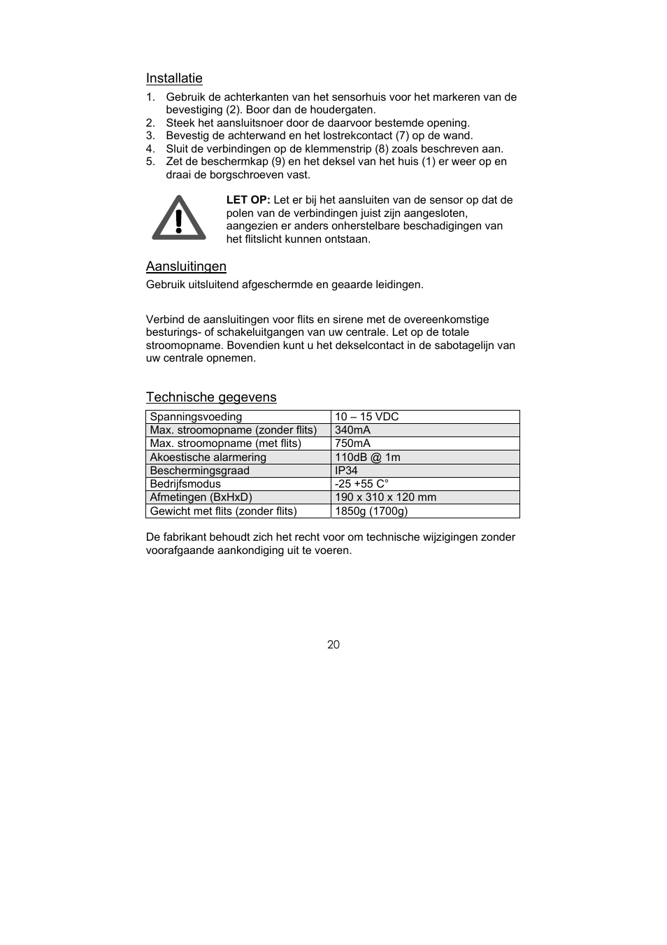 ABUS SG1660 Optic_acoustic combination signal transmitter User Manual | Page 20 / 24