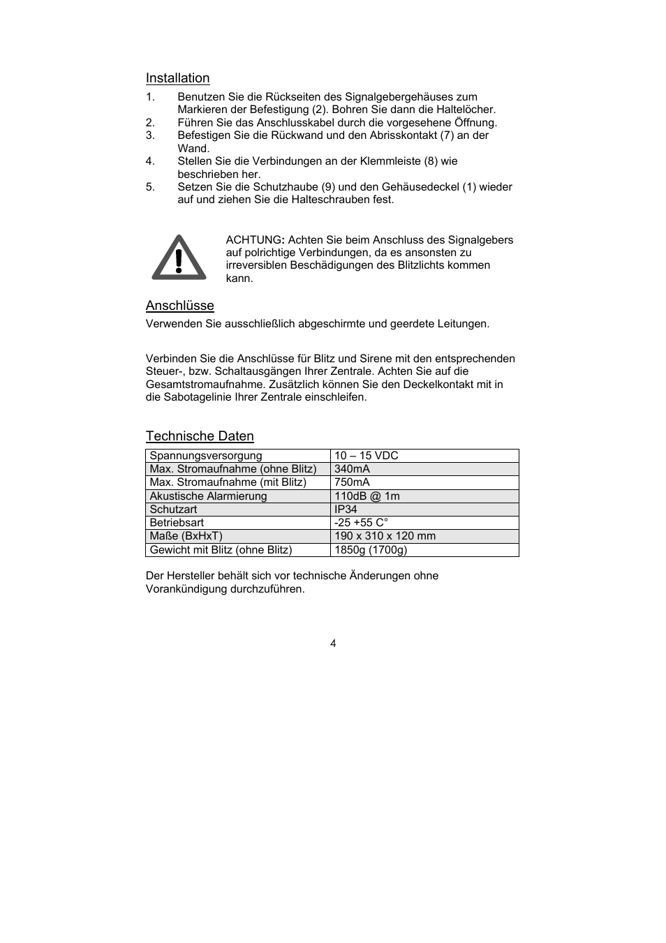 ABUS SG1660 Optic_acoustic combination signal transmitter User Manual | Page 4 / 24