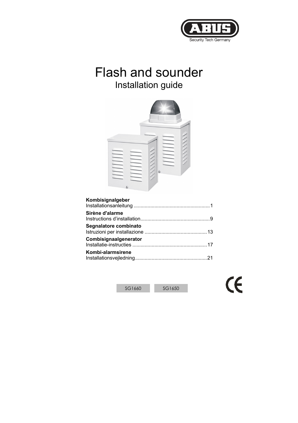 Flash and sounder, Installation guide | ABUS SG1660 Optic_acoustic combination signal transmitter User Manual | Page 5 / 24