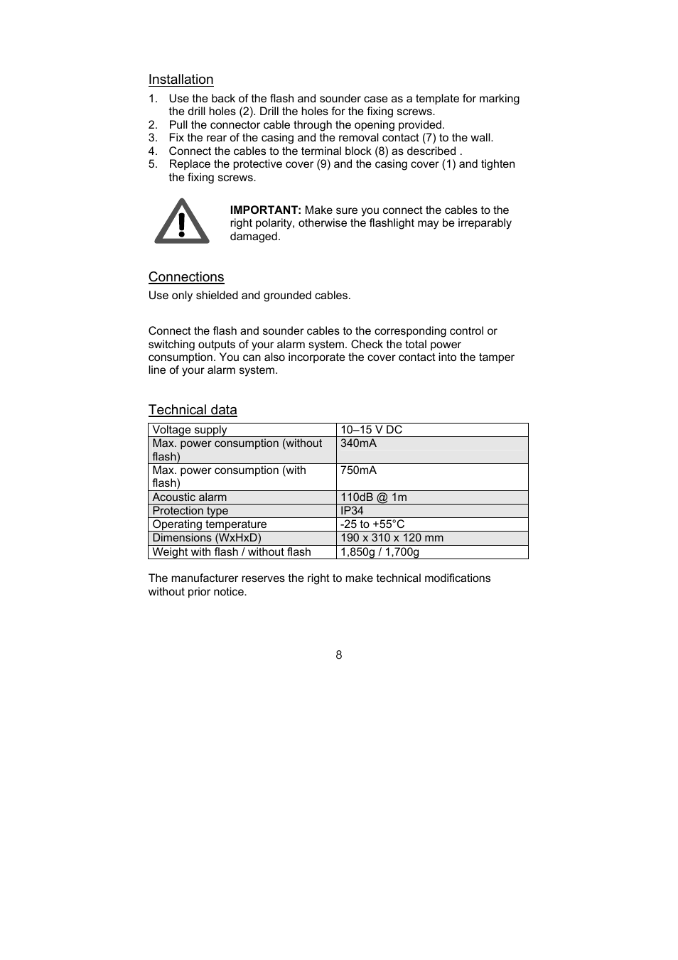 ABUS SG1660 Optic_acoustic combination signal transmitter User Manual | Page 8 / 24