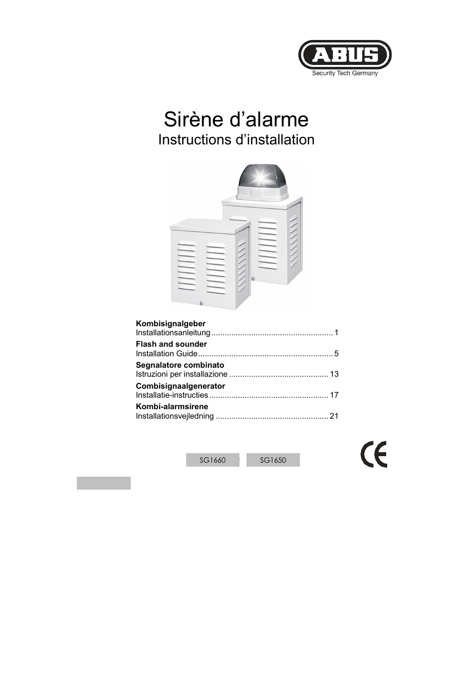 Sirène d’alarme, Instructions d’installation | ABUS SG1660 Optic_acoustic combination signal transmitter User Manual | Page 9 / 24