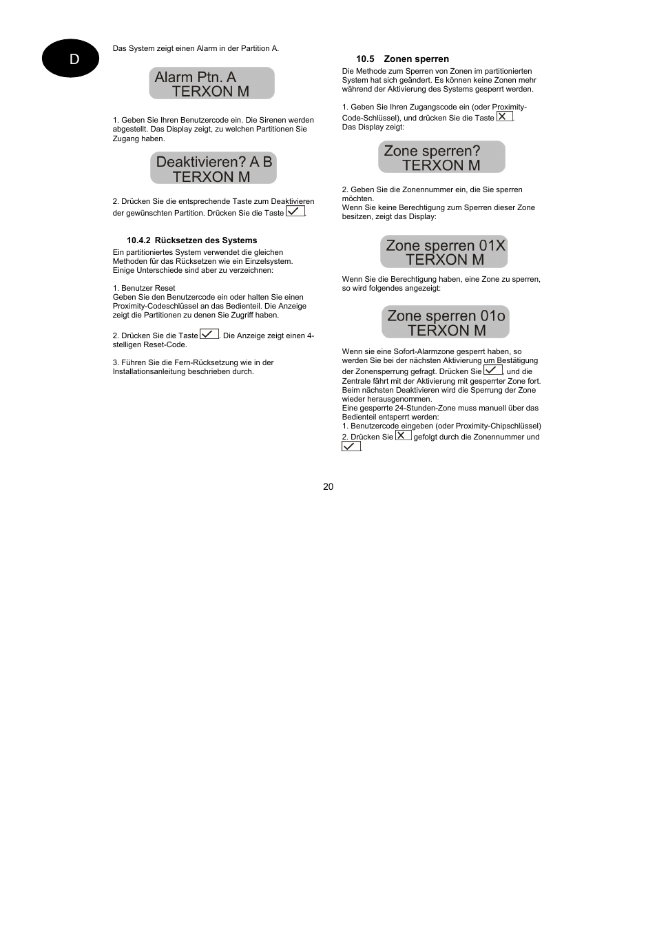 ABUS AZ4110 LCD Keypad for Terxon SX_MX Operating instructions User Manual | Page 20 / 82
