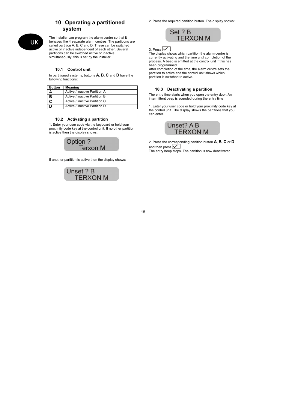 10 operating a partitioned system | ABUS AZ4110 LCD Keypad for Terxon SX_MX Operating instructions User Manual | Page 40 / 82