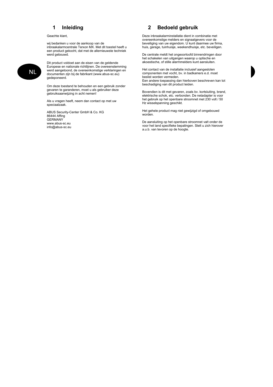 1 inleiding, 2 bedoeld gebruik | ABUS AZ4110 LCD Keypad for Terxon SX_MX Operating instructions User Manual | Page 64 / 82