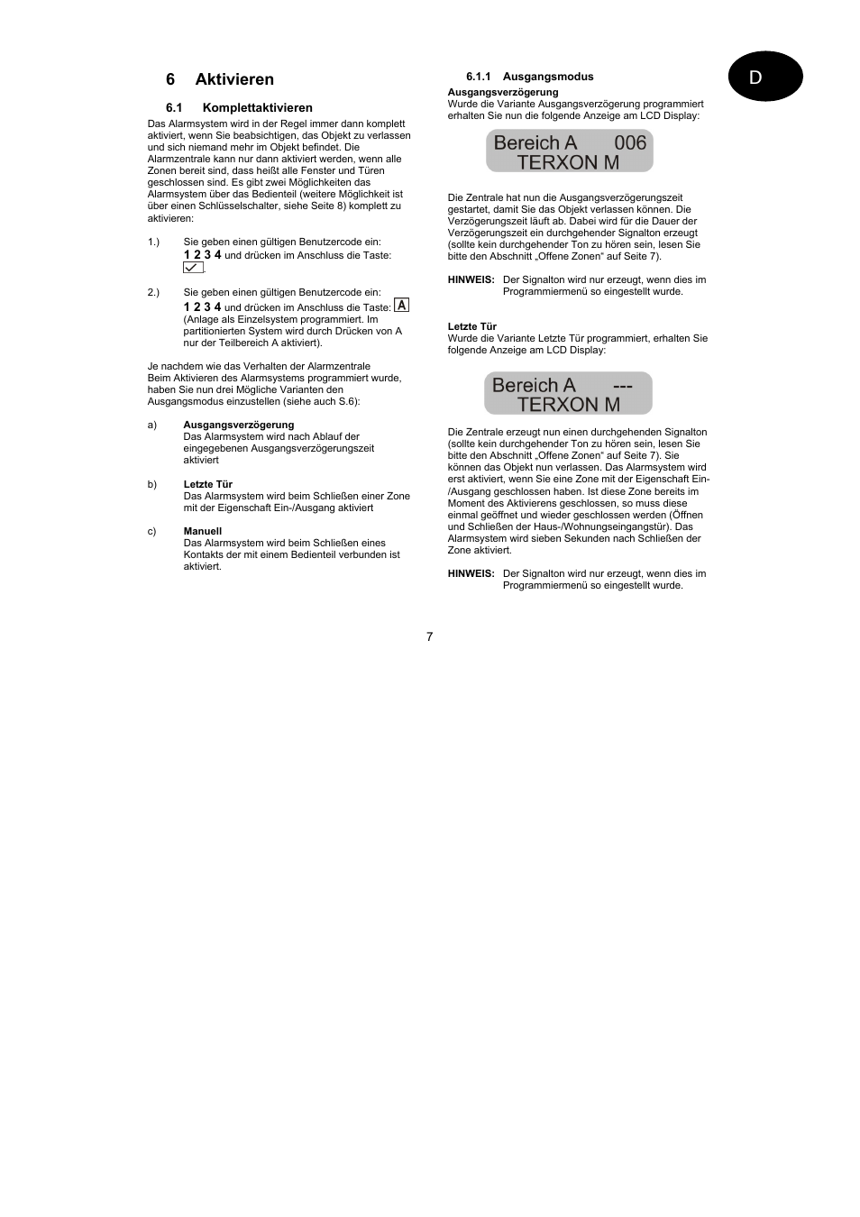 6 aktivieren | ABUS AZ4110 LCD Keypad for Terxon SX_MX Operating instructions User Manual | Page 7 / 82