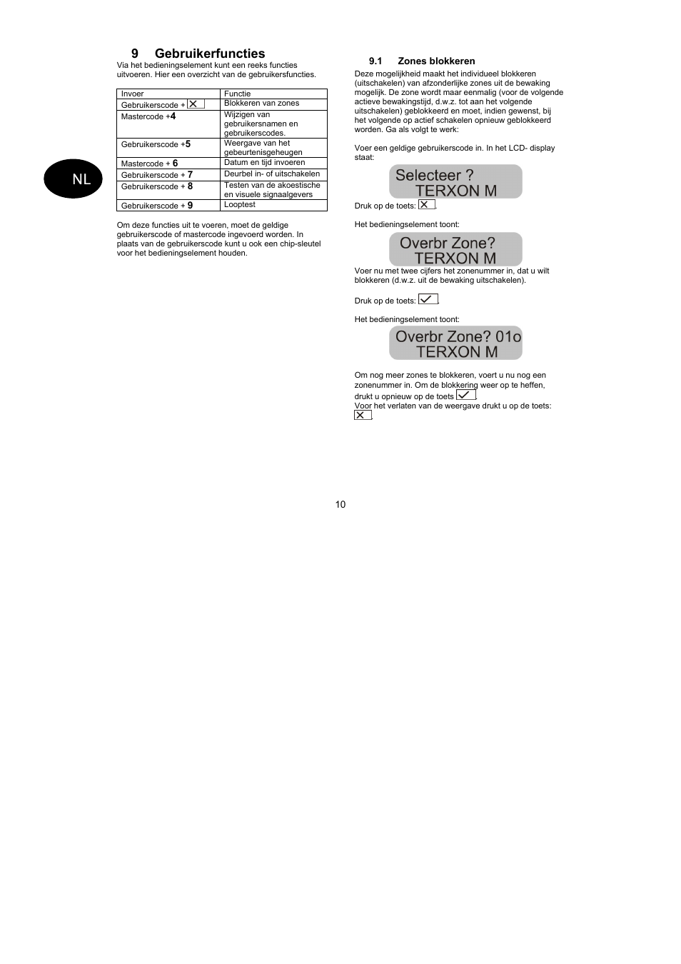 9 gebruikerfuncties | ABUS AZ4110 LCD Keypad for Terxon SX_MX Operating instructions User Manual | Page 72 / 82