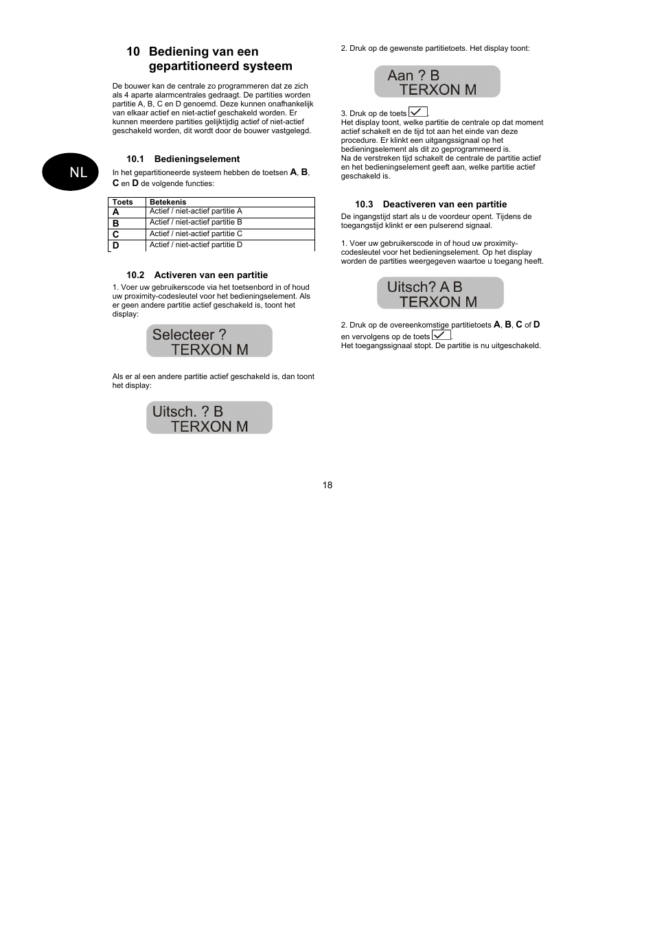 10 bediening van een gepartitioneerd systeem | ABUS AZ4110 LCD Keypad for Terxon SX_MX Operating instructions User Manual | Page 80 / 82