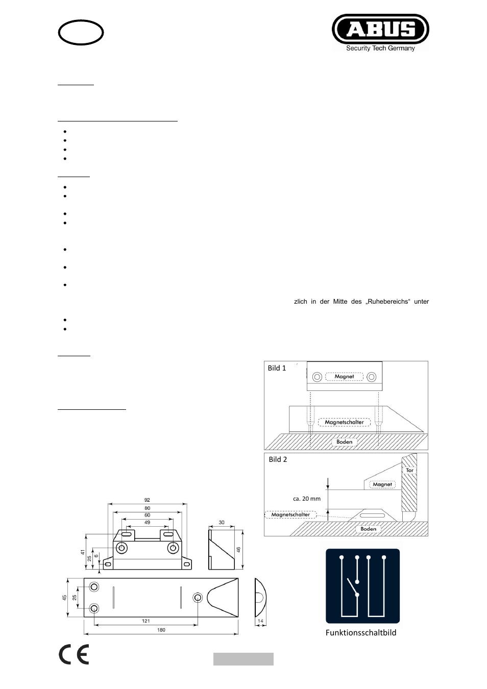 ABUS MK4100 Door opening detector, with external field protection, 2m, 4-core User Manual | 6 pages