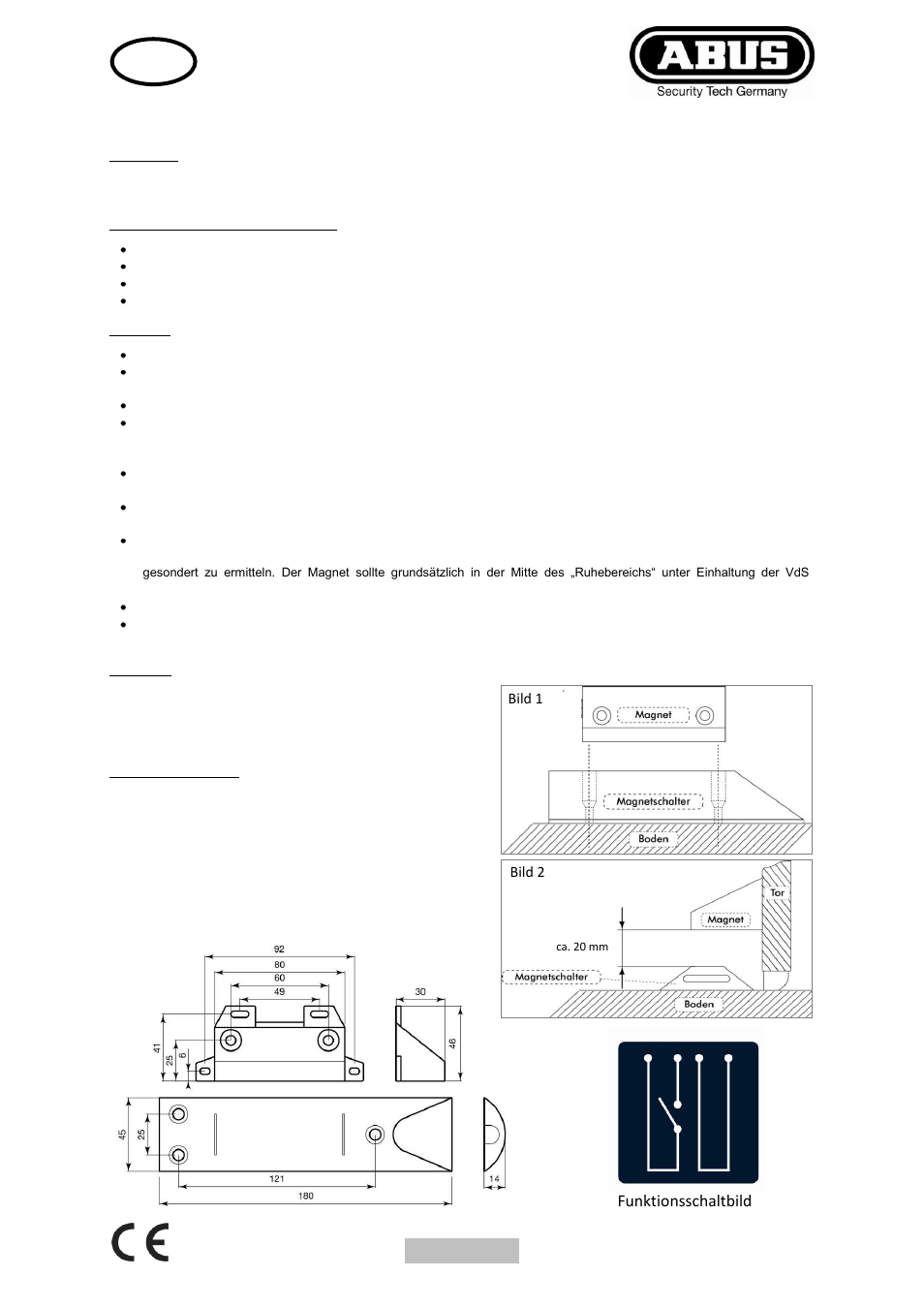 ABUS MK4000 Door opening detector, 2m, 4-core User Manual | 6 pages