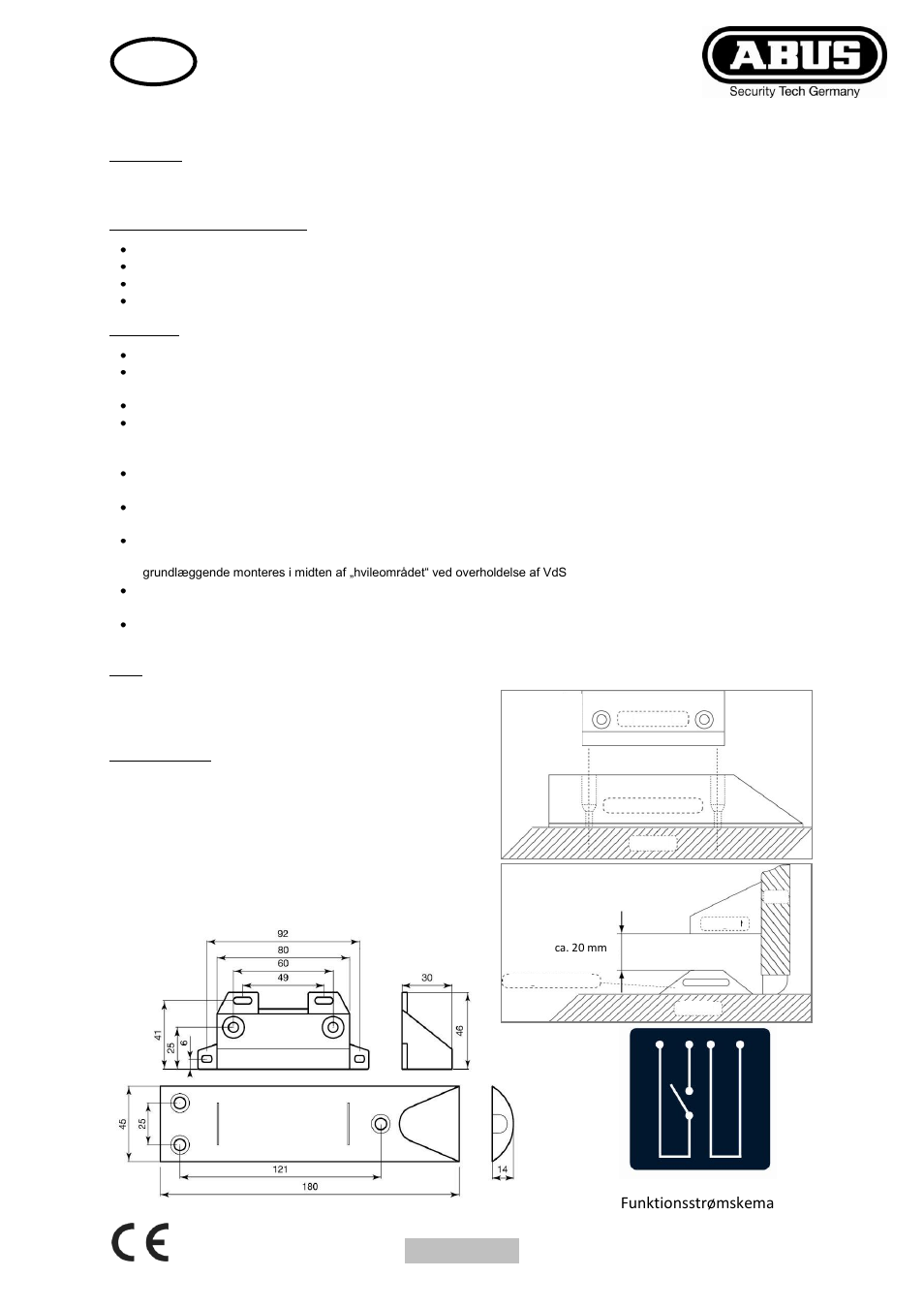 Installationsvejledning portmagnetkontakt, Funktionsstrømskema | ABUS MK4000 Door opening detector, 2m, 4-core User Manual | Page 4 / 6