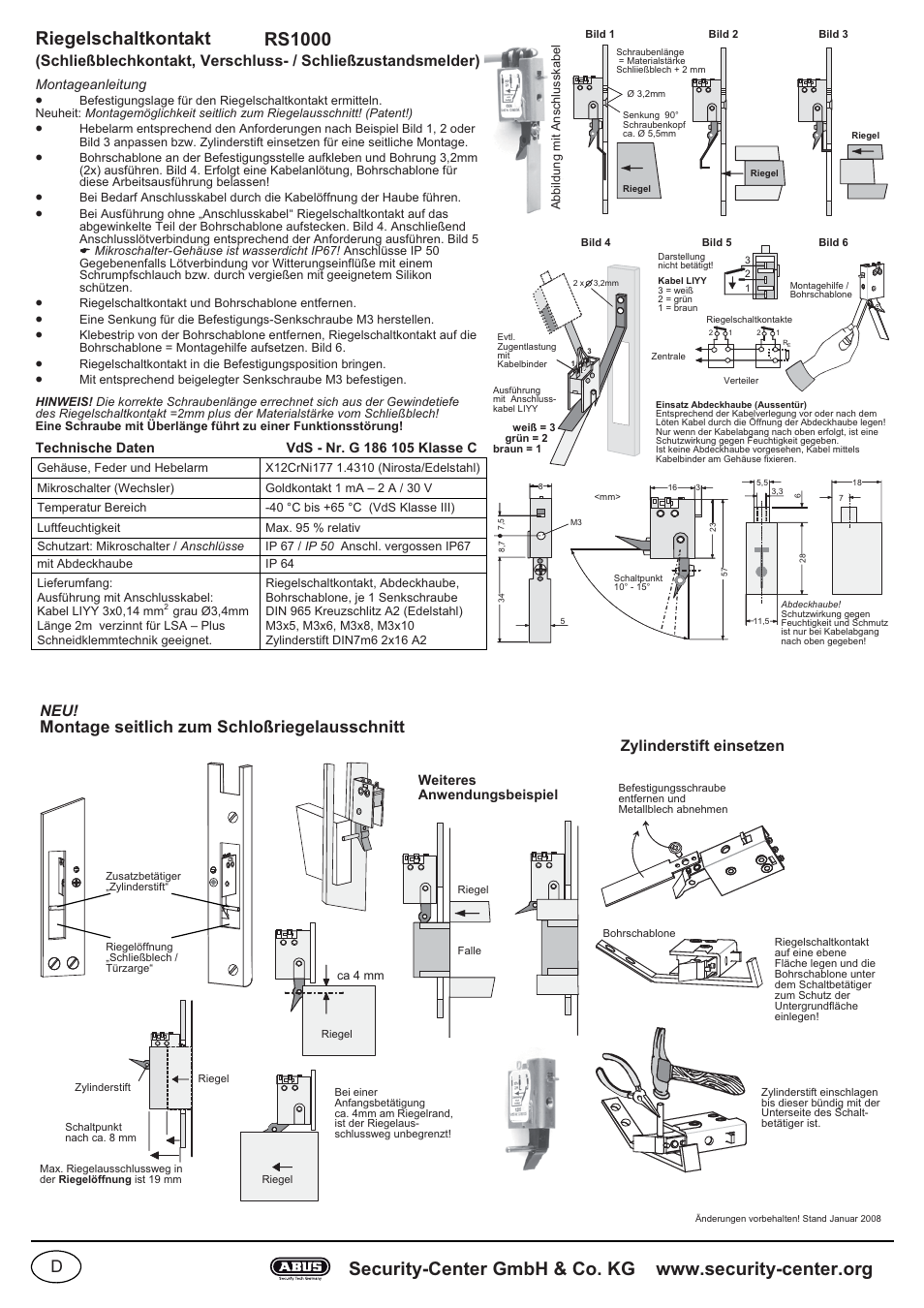 ABUS RS1000 Bar switching contact User Manual | 4 pages