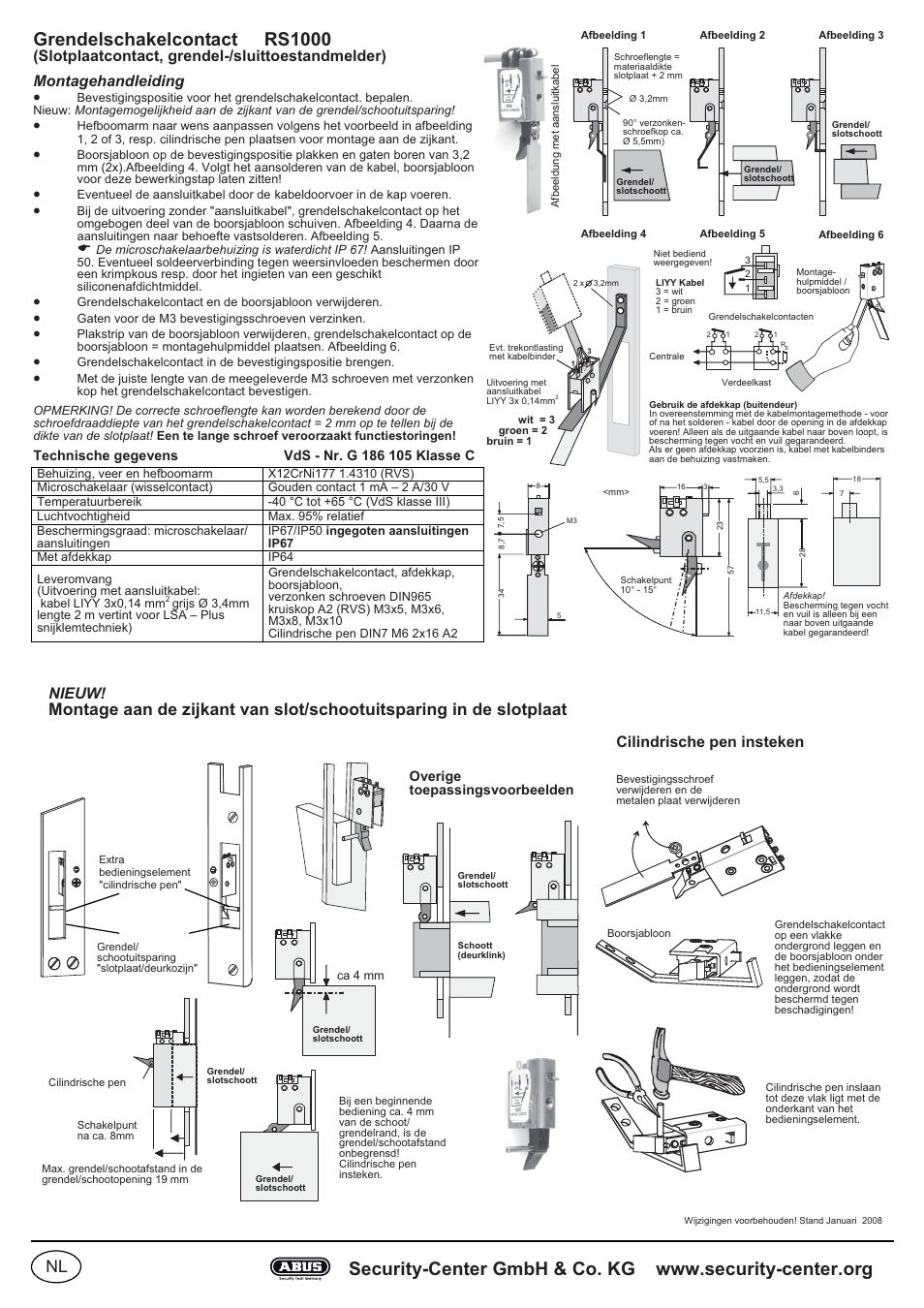 Grendelschakelcontact, Nieuw, Cilindrische pen insteken | ABUS RS1000 Bar switching contact User Manual | Page 4 / 4