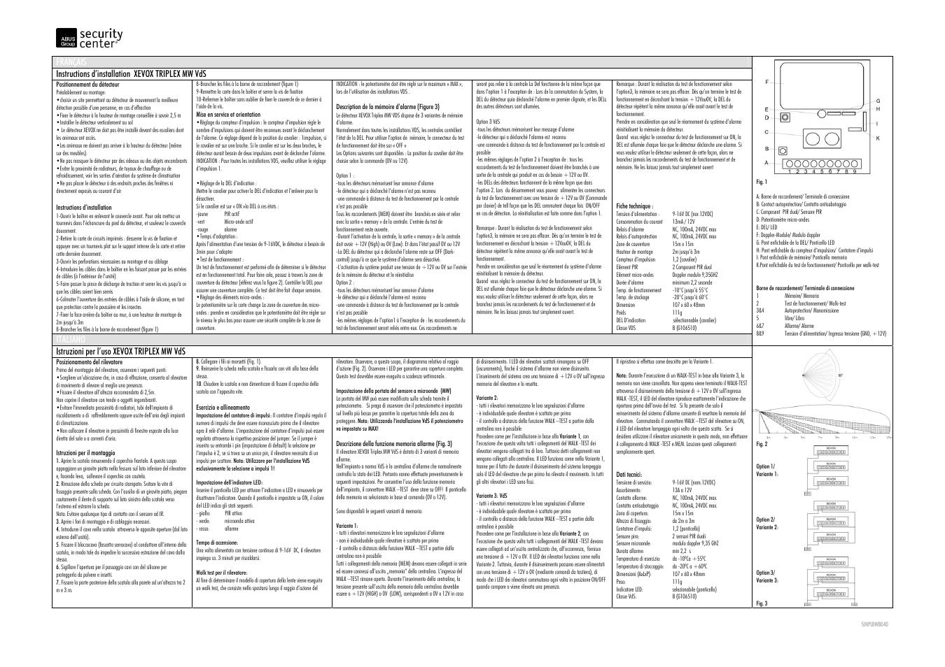 ABUS BW8040 Xevox Triplex MW VdS motion detector User Manual | 3 pages