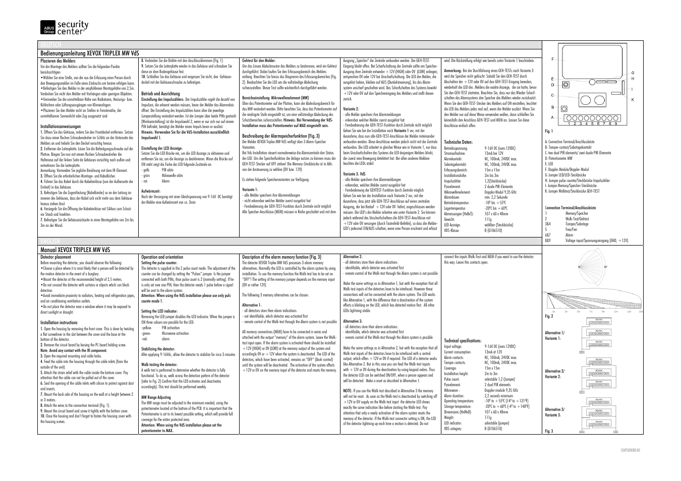 Xevox triplex mw vds_d_uk | ABUS BW8040 Xevox Triplex MW VdS motion detector User Manual | Page 3 / 3