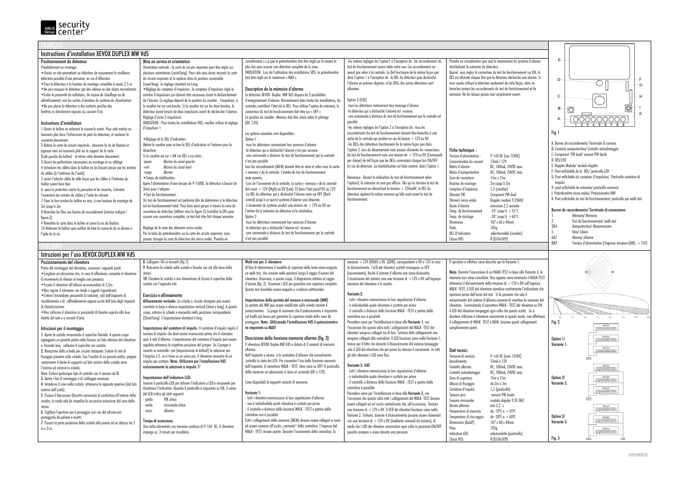 ABUS BW8030 Xevox Duplex MW VdS motion detector User Manual | 3 pages