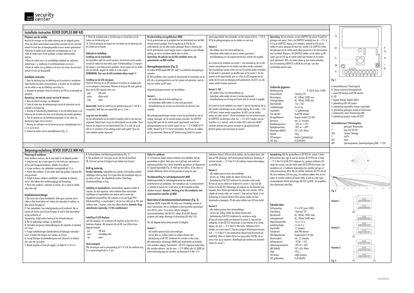 Xevox duplex mw nl_dk | ABUS BW8030 Xevox Duplex MW VdS motion detector User Manual | Page 2 / 3