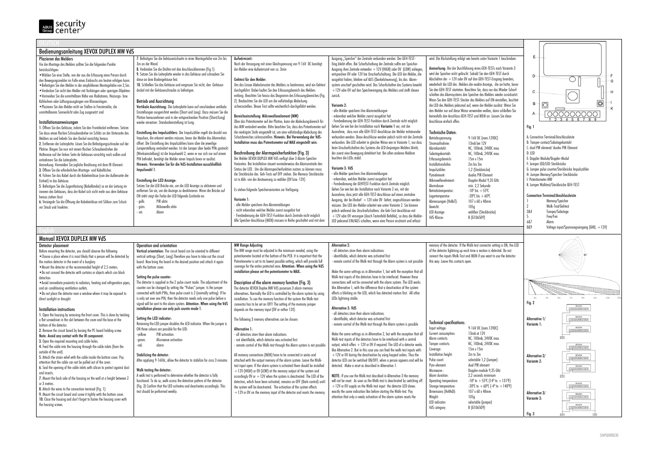 Xevox duplex mw d_uk | ABUS BW8030 Xevox Duplex MW VdS motion detector User Manual | Page 3 / 3