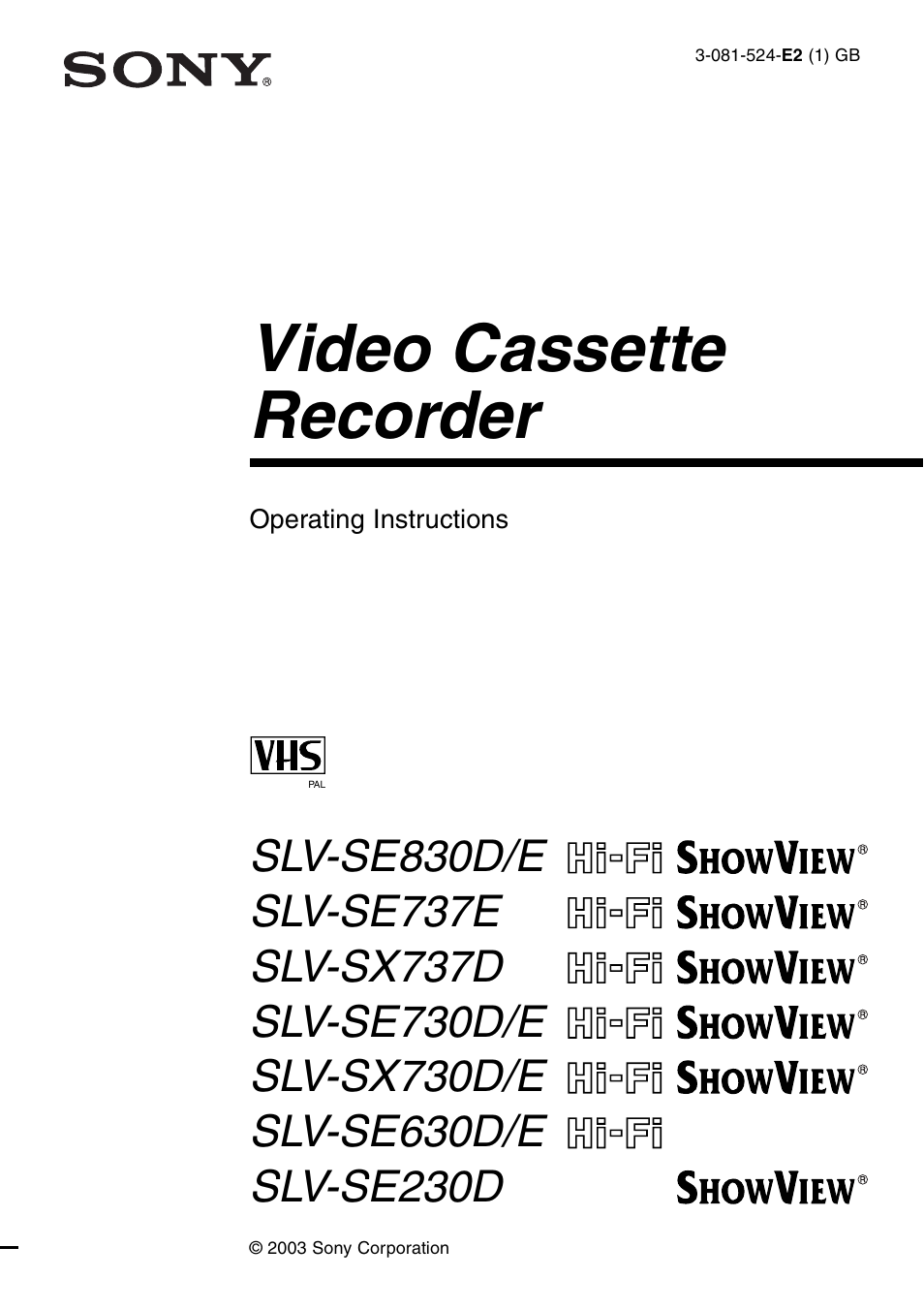 Sony SLV-SE230D User Manual | 80 pages