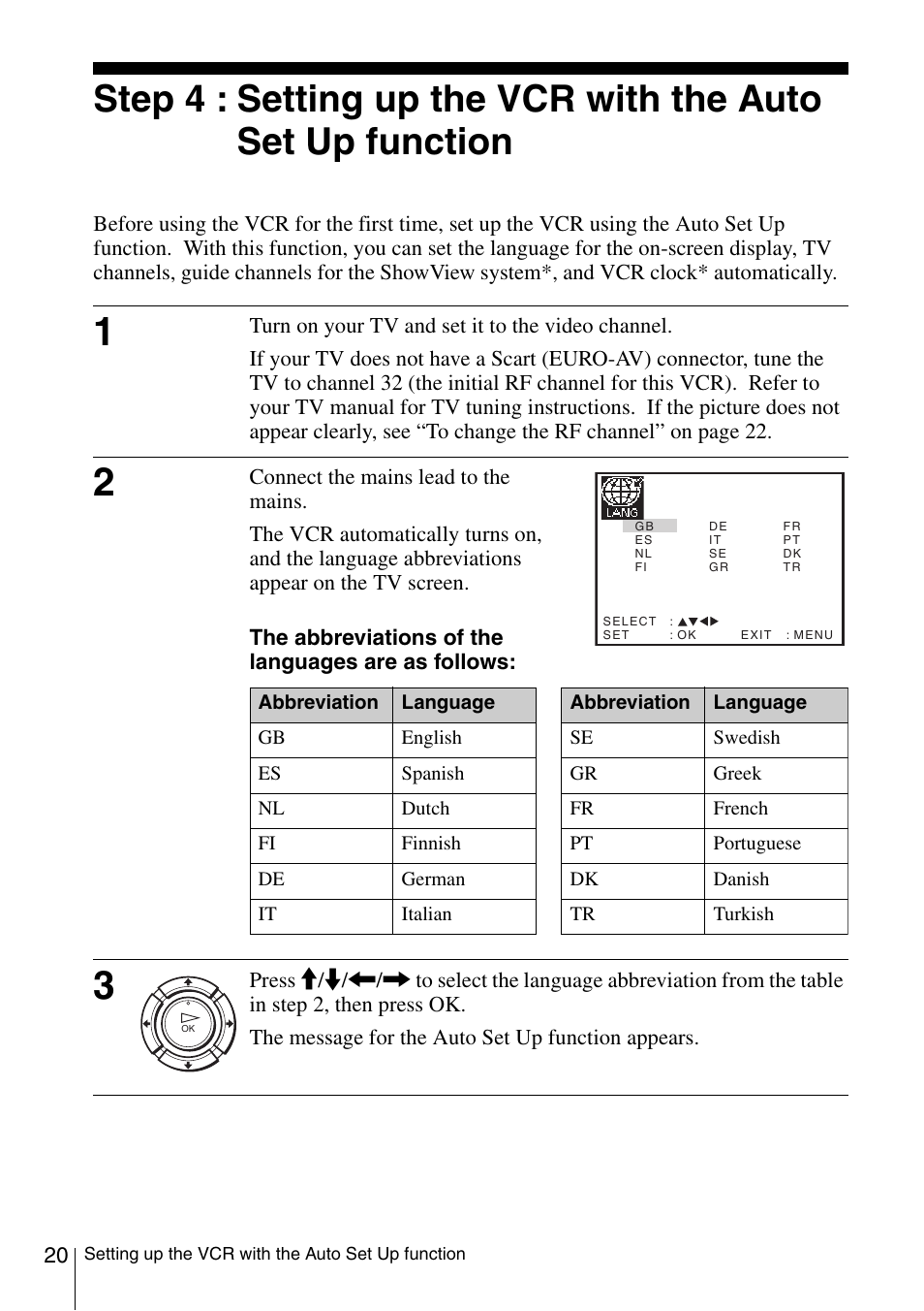 20 st | Sony SLV-SE230D User Manual | Page 20 / 80