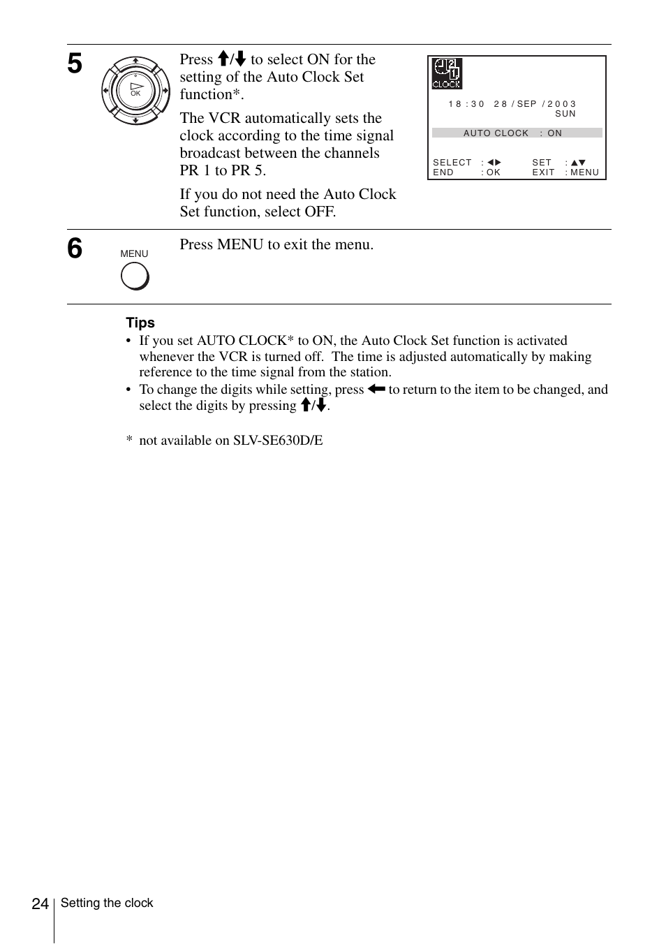 Press menu to exit the menu | Sony SLV-SE230D User Manual | Page 24 / 80