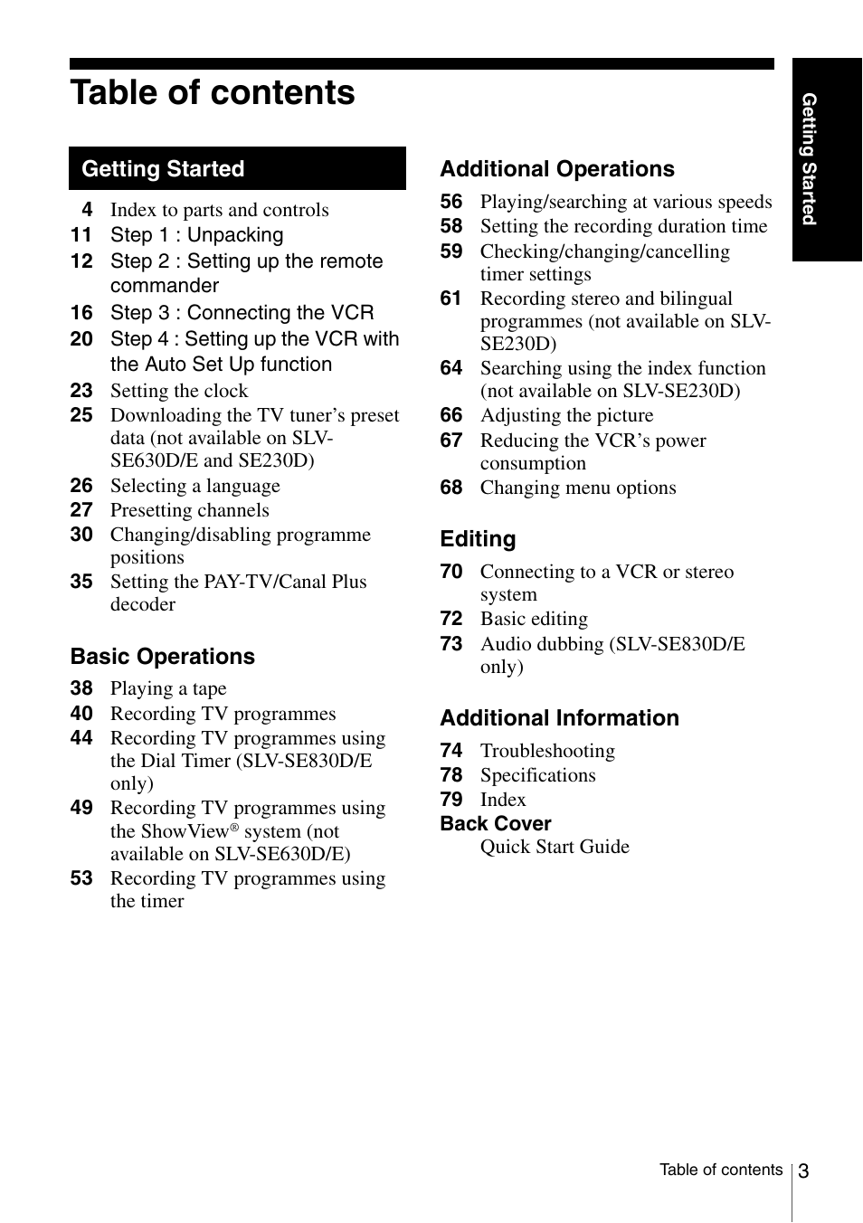 Sony SLV-SE230D User Manual | Page 3 / 80