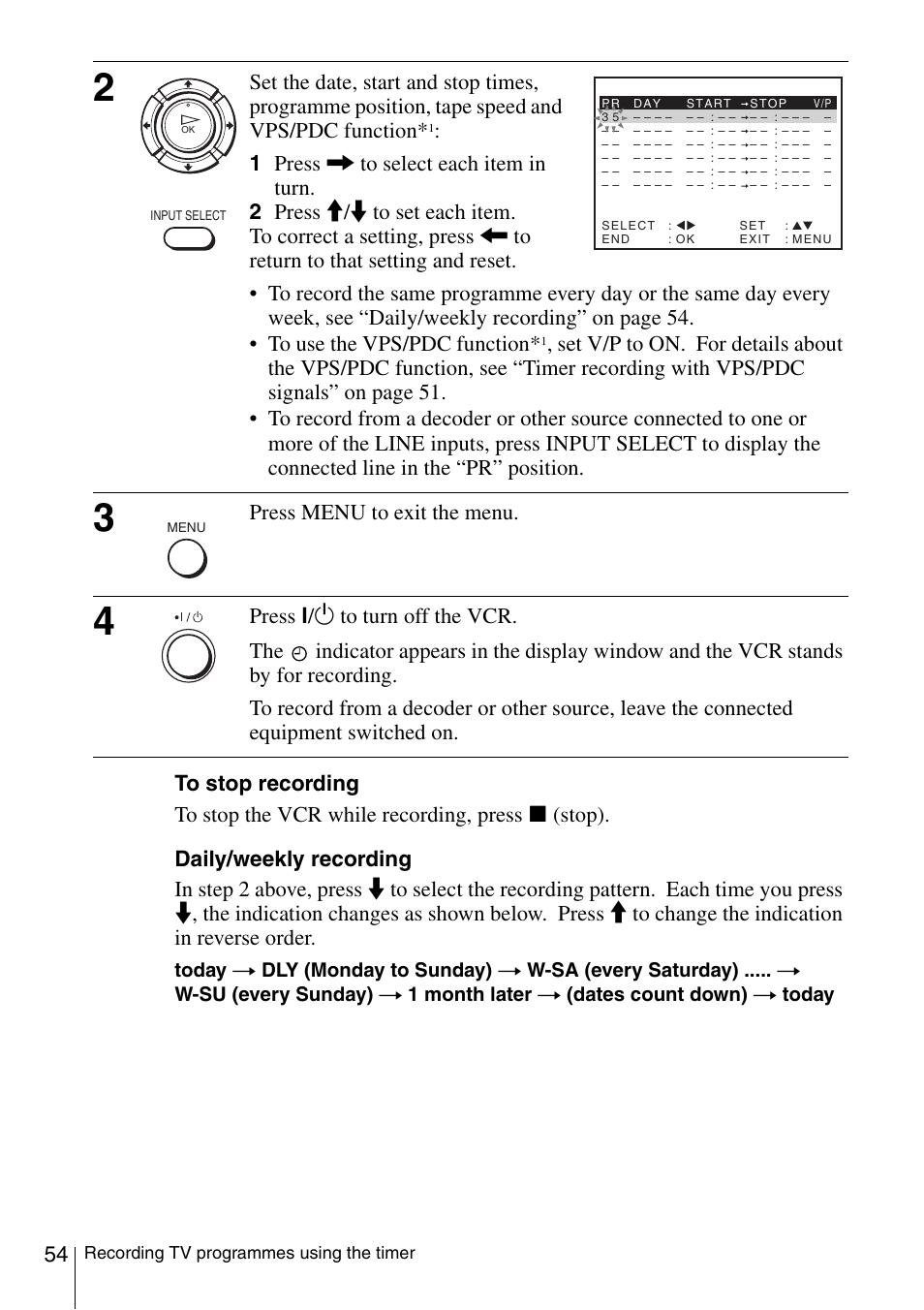 Press menu to exit the menu | Sony SLV-SE230D User Manual | Page 54 / 80