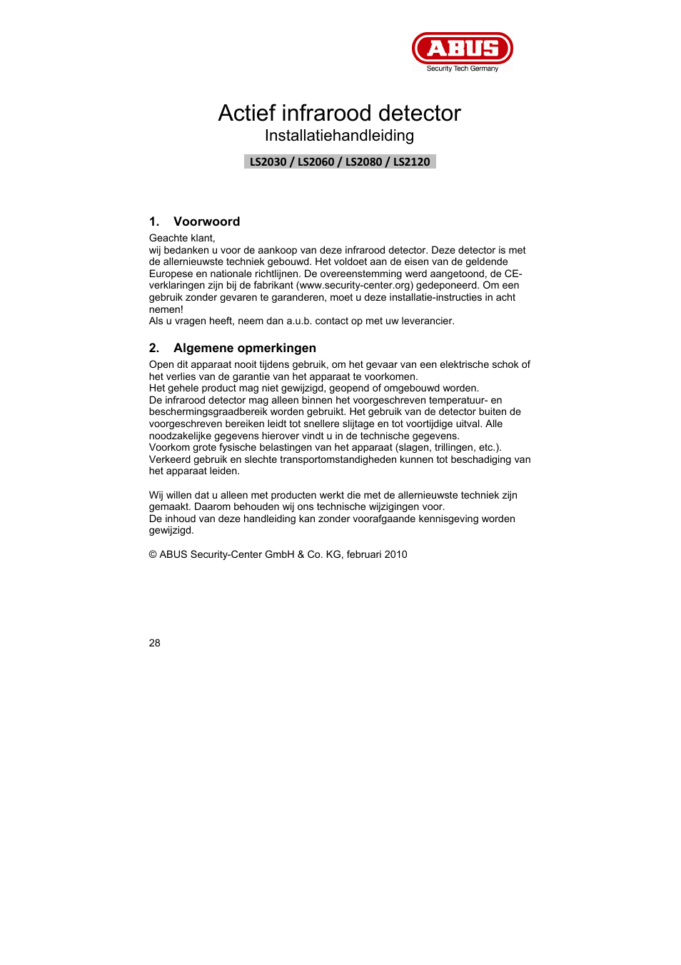 Actief infrarood detector | ABUS LS2120 Profiline infrared Light beam User Manual | Page 28 / 43