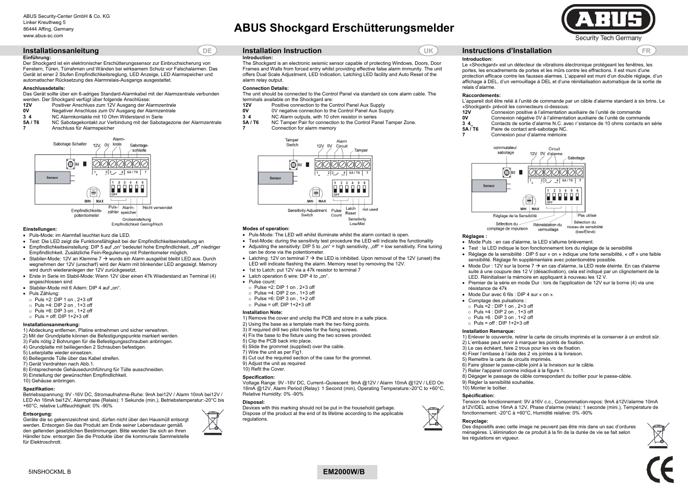ABUS EM2000 Seismic alarm sensor User Manual | 2 pages