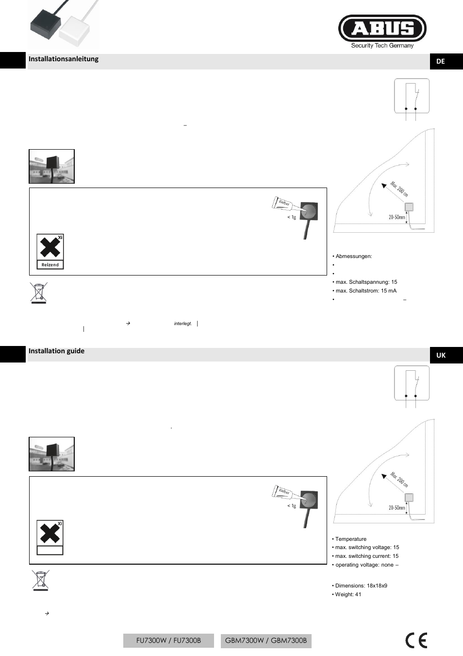 ABUS FU7300 Potential-free glass breakage detector User Manual | 4 pages