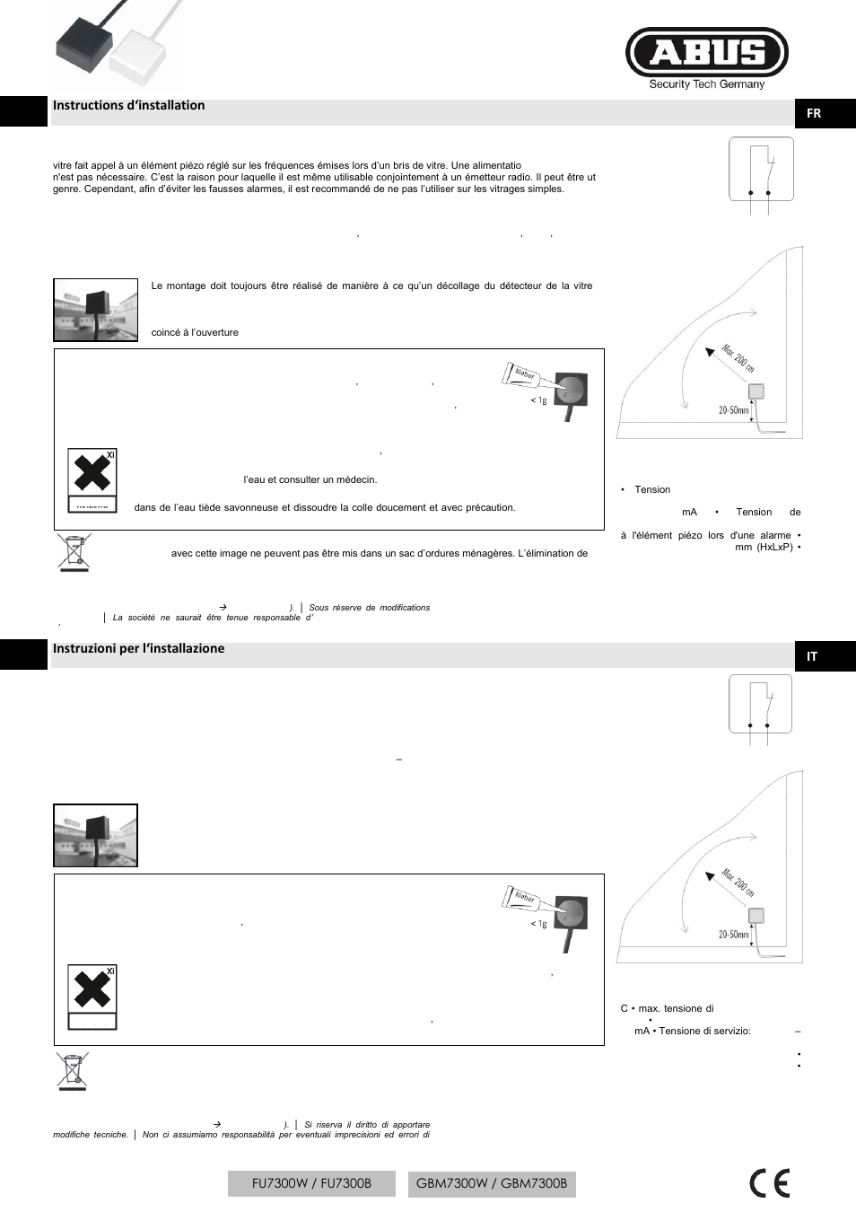 Instructions d‘installation, Instruzioni per l‘installazione, Fr it | ABUS FU7300 Potential-free glass breakage detector User Manual | Page 2 / 4