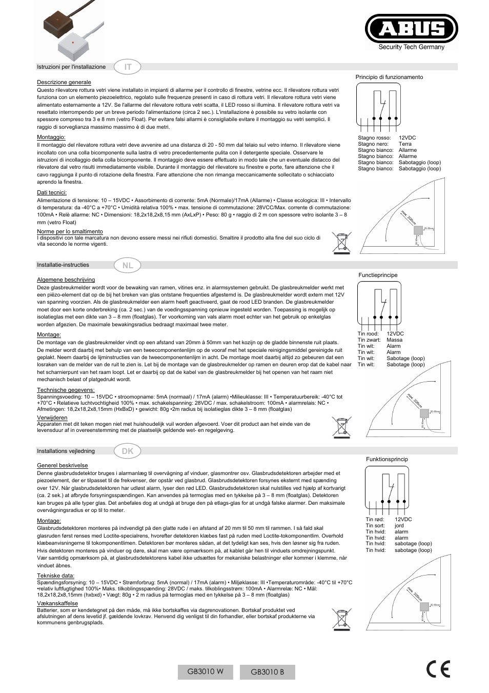 Dk it nl | ABUS GB3010 Glass breakage detector 12 V User Manual | Page 2 / 2