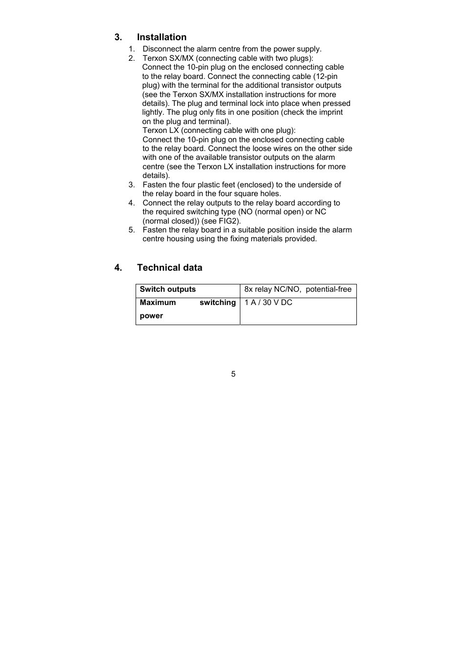 ABUS AZ4140 Relay board for the Terxon SX_MX_LX, 8 outputs User Manual | Page 5 / 14