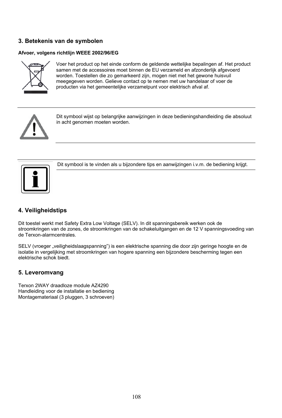 108 3. betekenis van de symbolen, Veiligheidstips, Leveromvang | ABUS AZ4290 Terxon 2WAY Module User Manual | Page 108 / 156