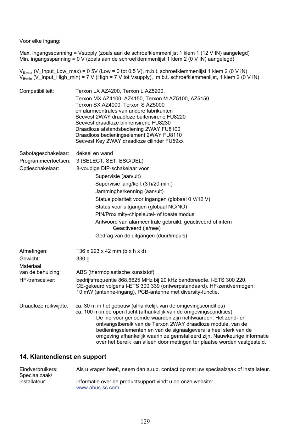 Klantendienst en support | ABUS AZ4290 Terxon 2WAY Module User Manual | Page 129 / 156