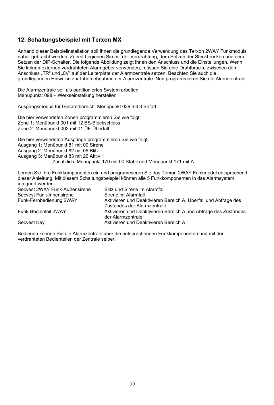 22 12. schaltungsbeispiel mit terxon mx | ABUS AZ4290 Terxon 2WAY Module User Manual | Page 22 / 156