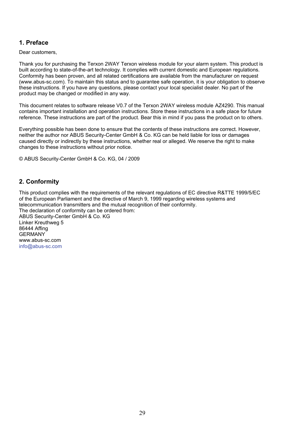 ABUS AZ4290 Terxon 2WAY Module User Manual | Page 29 / 156