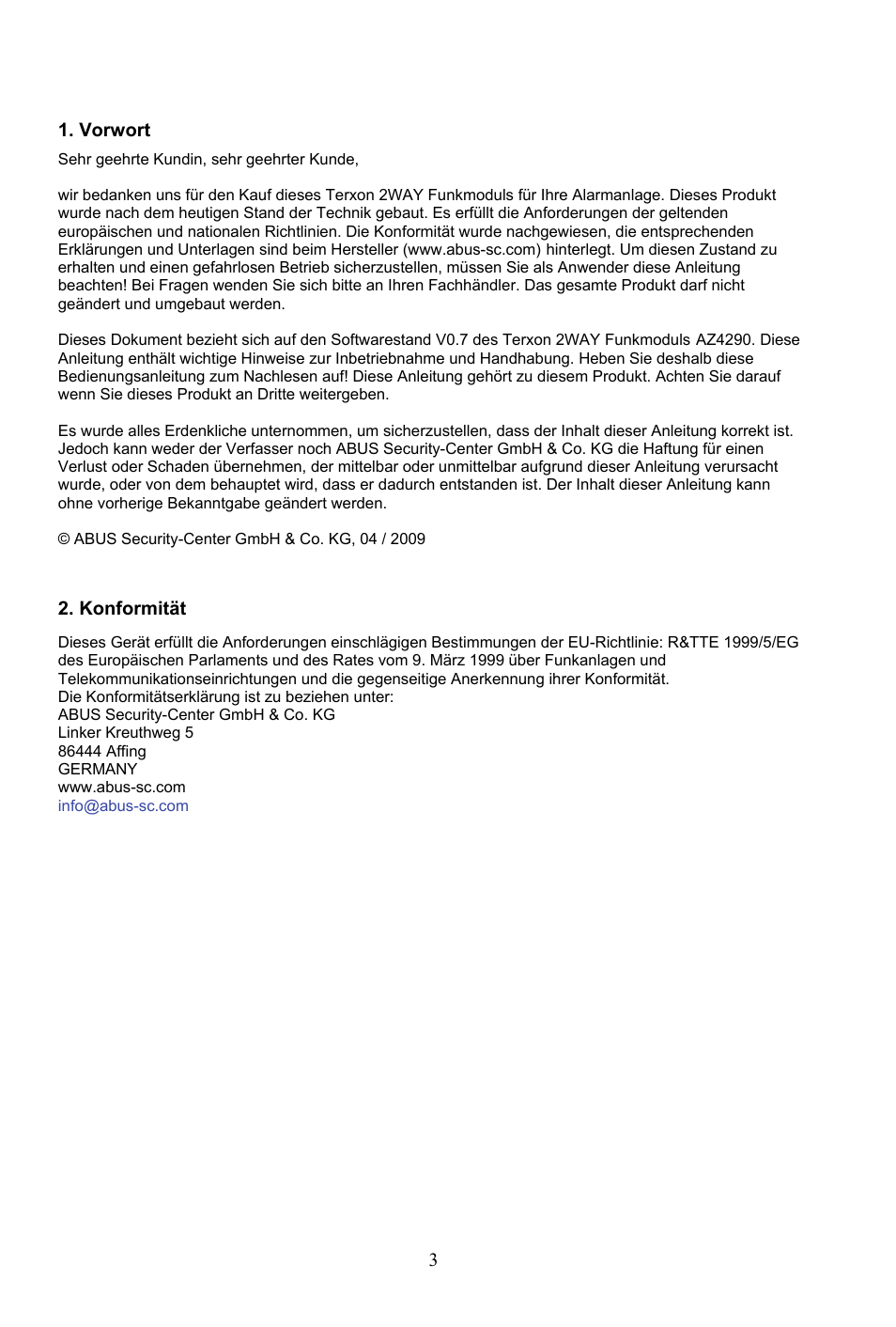 ABUS AZ4290 Terxon 2WAY Module User Manual | Page 3 / 156
