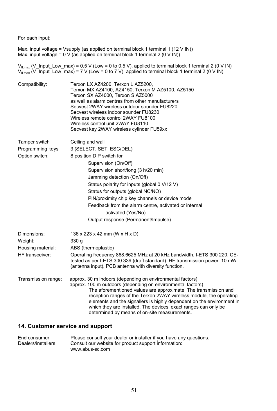 Customer service and support | ABUS AZ4290 Terxon 2WAY Module User Manual | Page 51 / 156