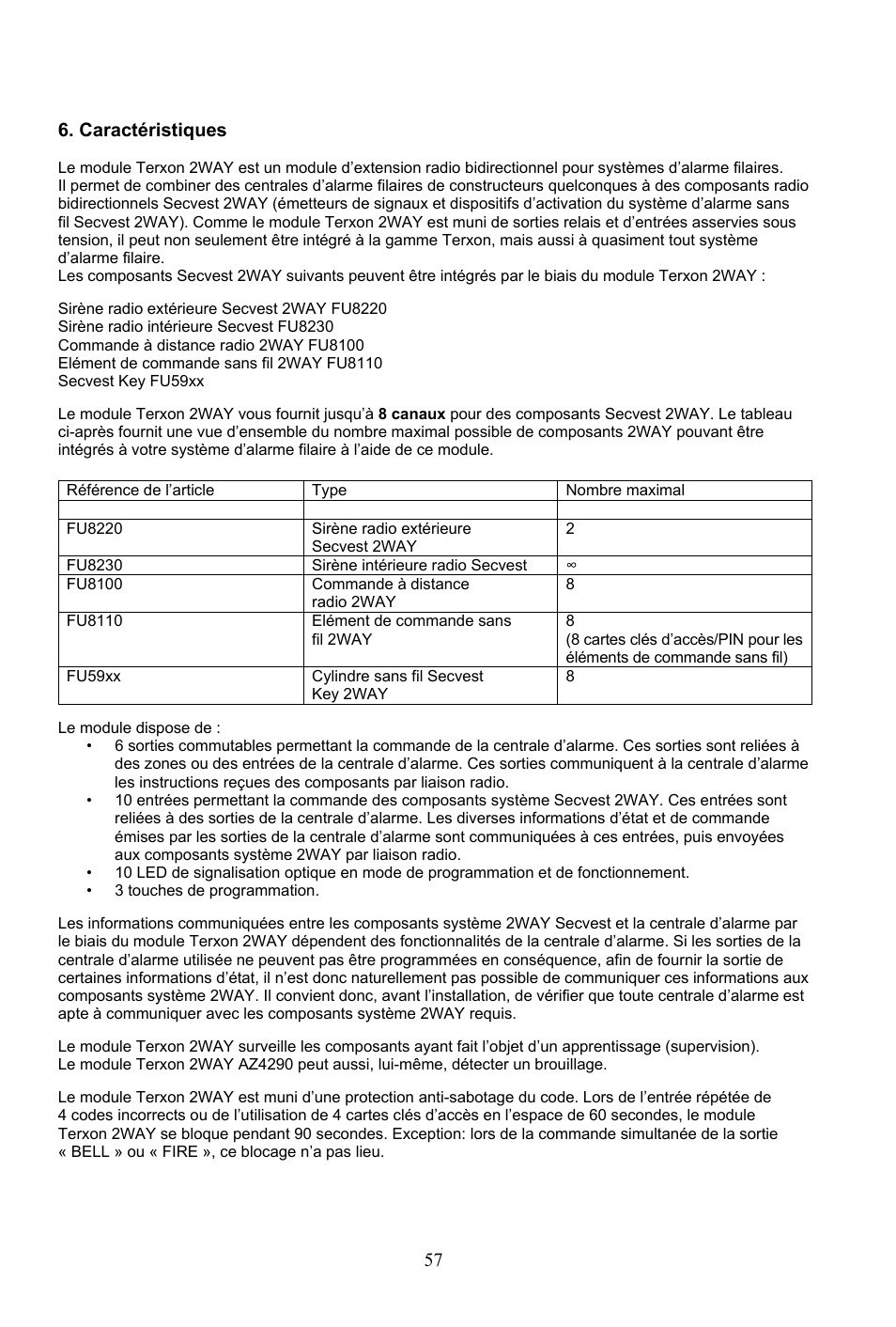 57 6. caractéristiques | ABUS AZ4290 Terxon 2WAY Module User Manual | Page 57 / 156