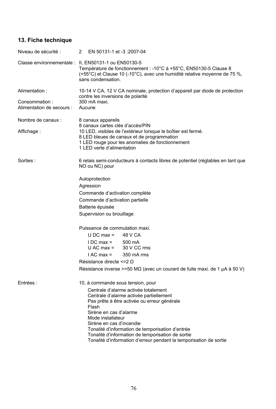 76 13. fiche technique | ABUS AZ4290 Terxon 2WAY Module User Manual | Page 76 / 156