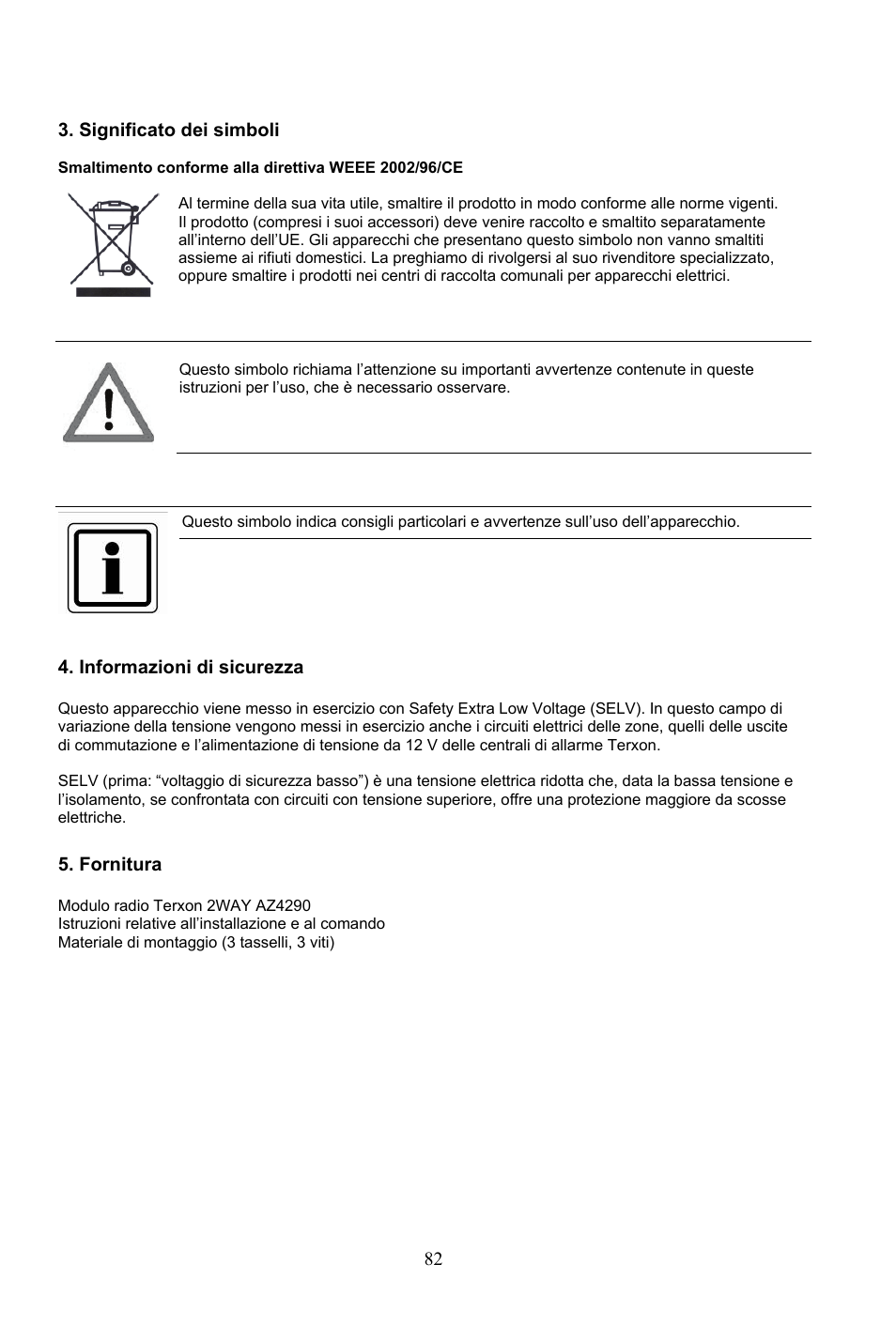 82 3. significato dei simboli, Informazioni di sicurezza, Fornitura | ABUS AZ4290 Terxon 2WAY Module User Manual | Page 82 / 156