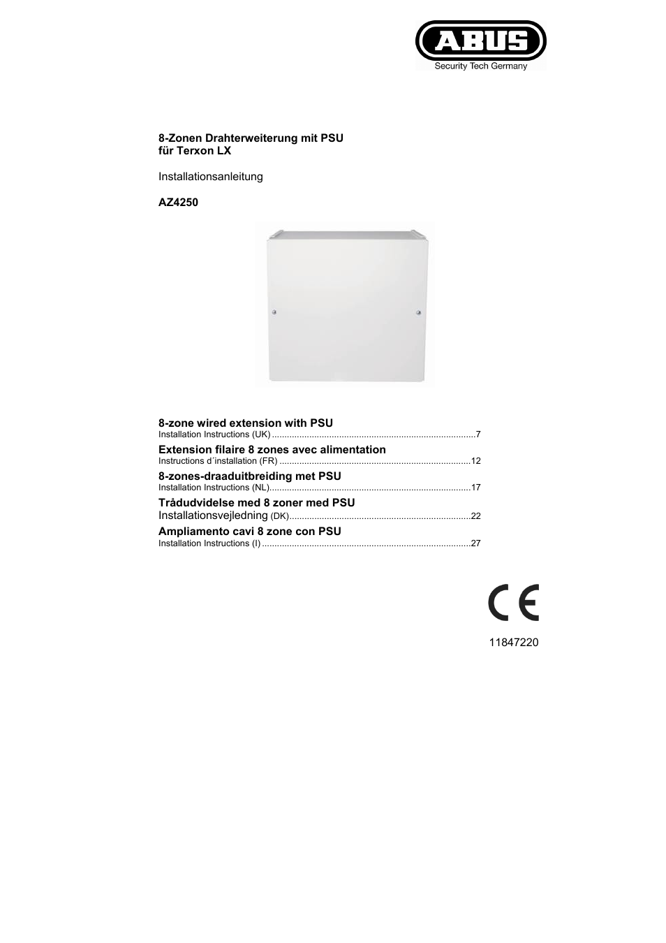 ABUS AZ4250 Terxon LX 8-zone Wired Extension with PSU User Manual | 32 pages