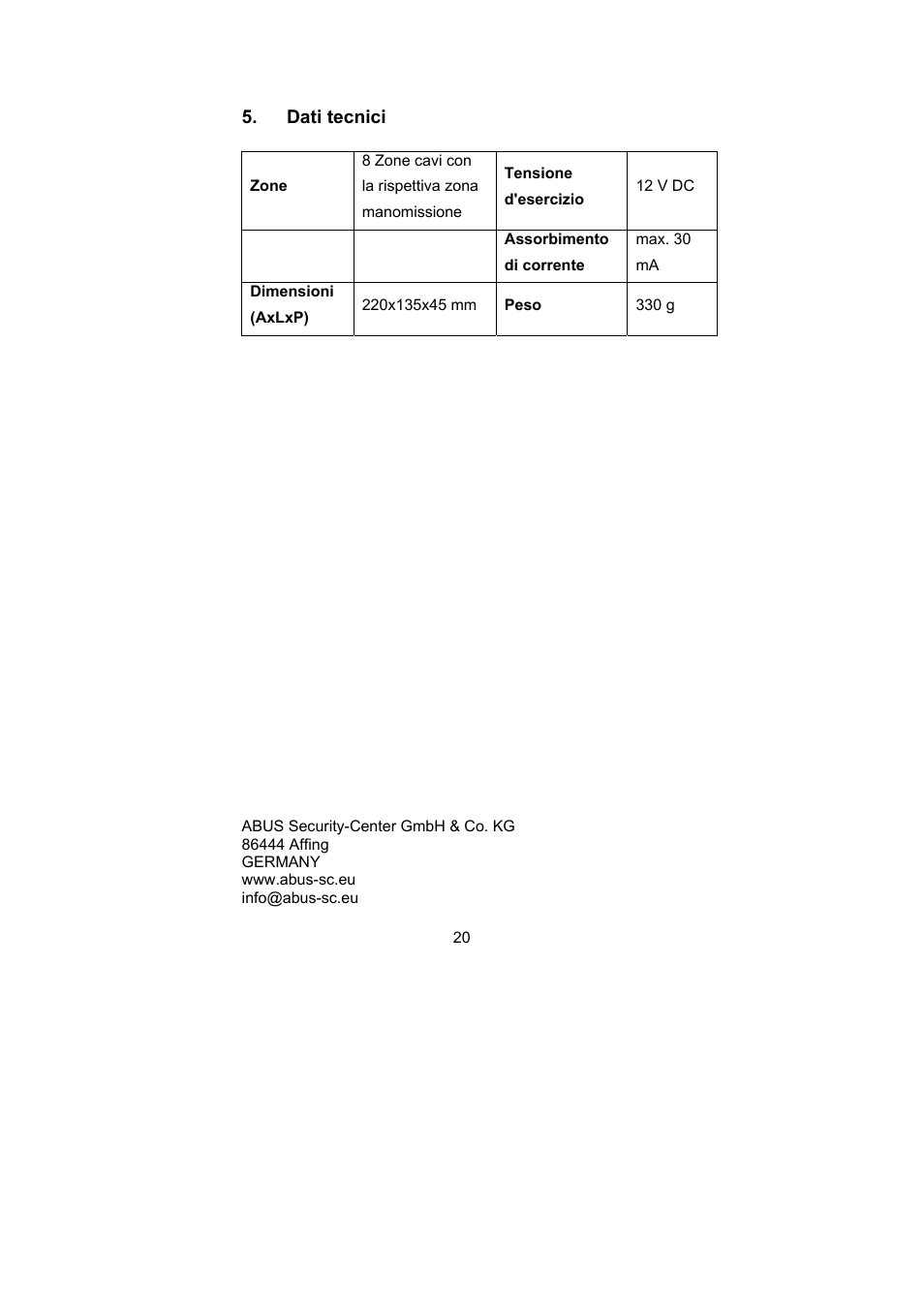 ABUS AZ4130 Terxon MX 8-zone Wired Extension User Manual | Page 20 / 20