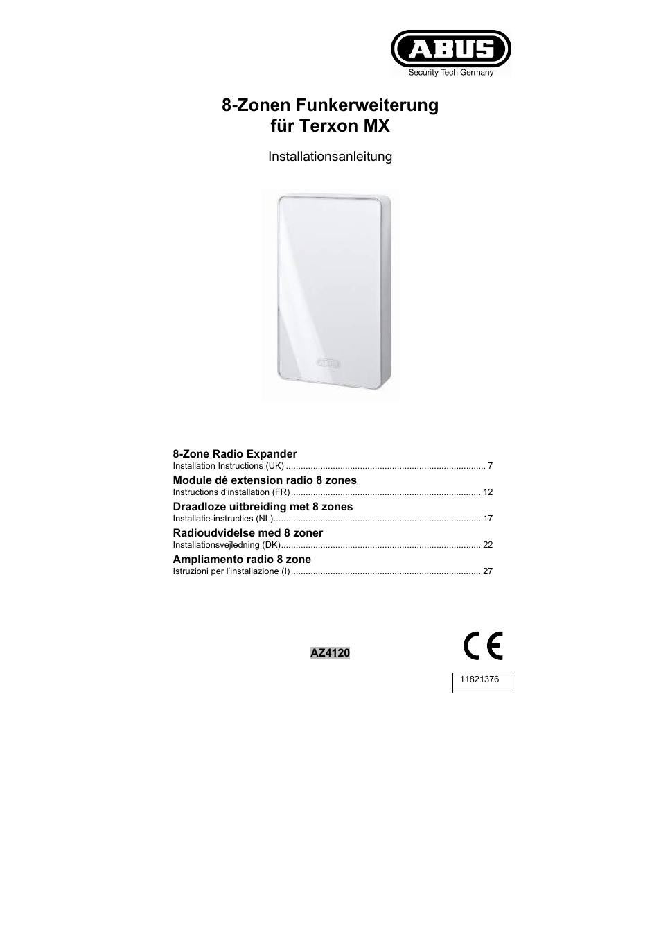 ABUS AZ4120 Terxon MX 8-zone Wireless Extension User Manual | 32 pages