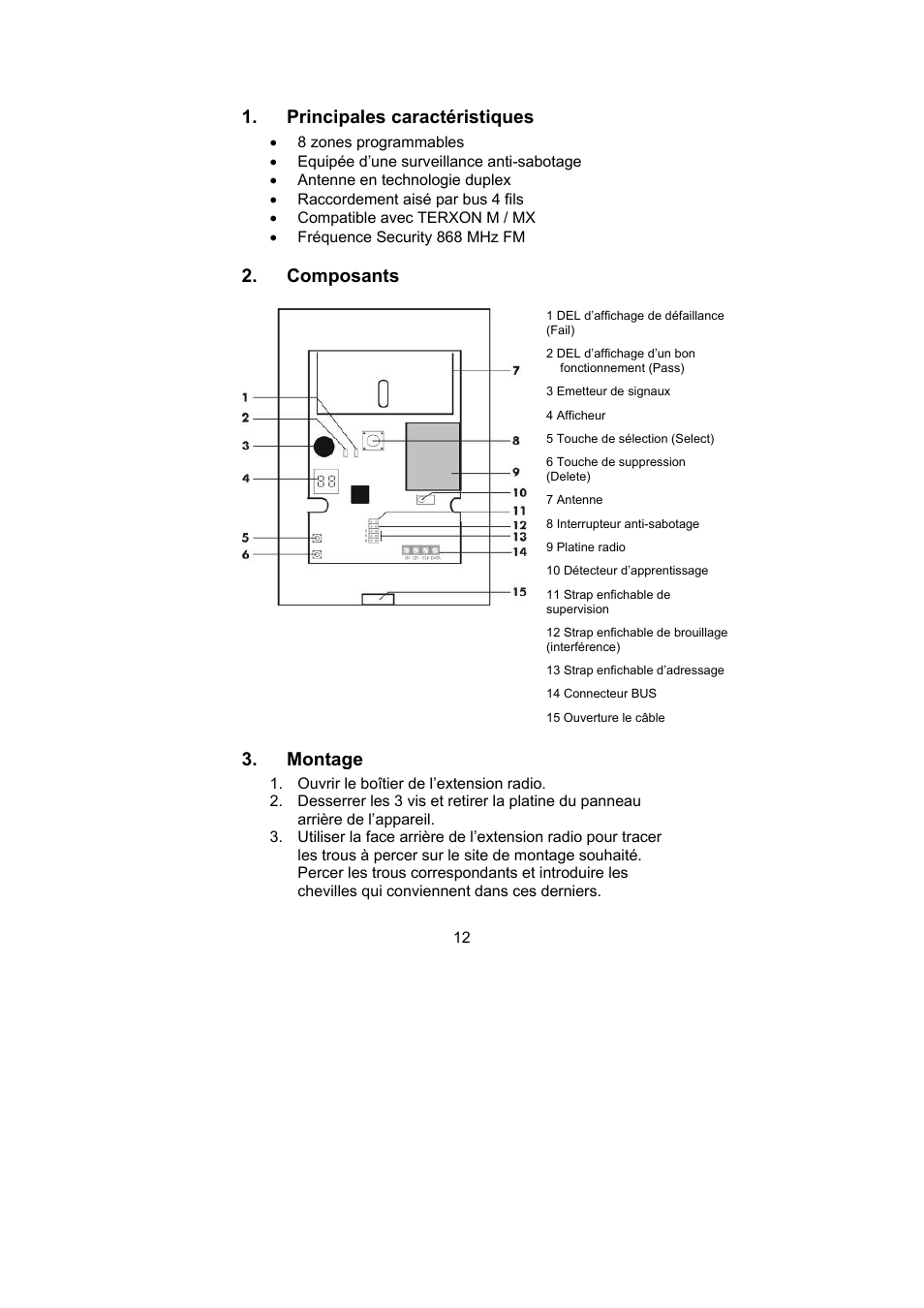 Principales caractéristiques, Composants, Montage | ABUS AZ4120 Terxon MX 8-zone Wireless Extension User Manual | Page 12 / 32