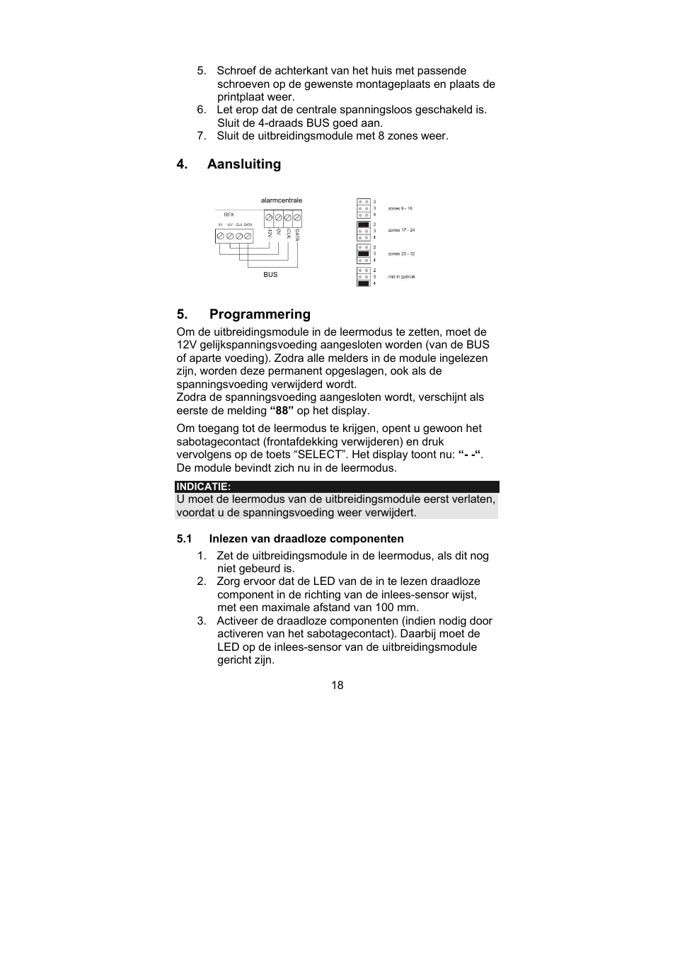 Aansluiting, Programmering | ABUS AZ4120 Terxon MX 8-zone Wireless Extension User Manual | Page 18 / 32